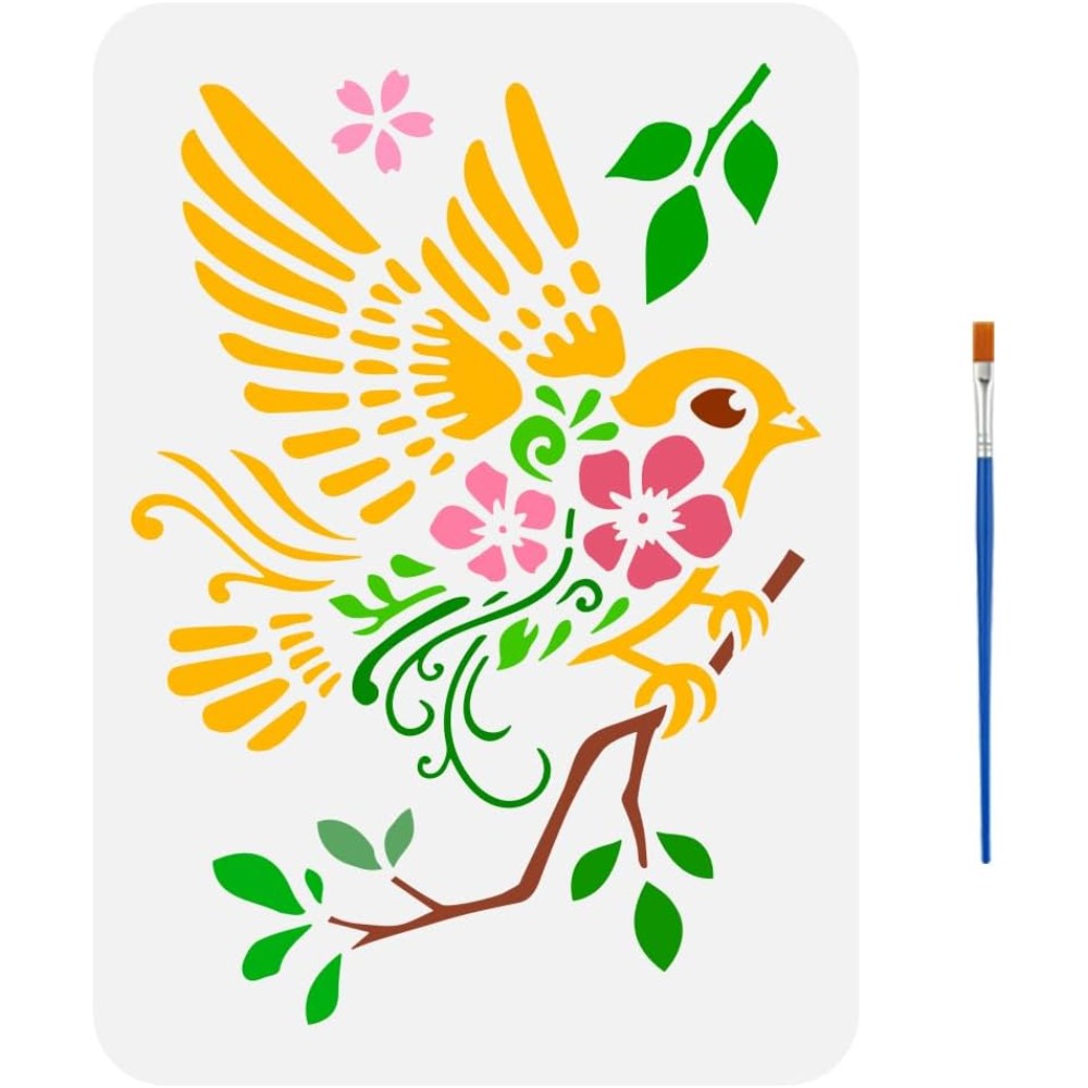 Paint Brush - Mussen op takken tekening stencil met