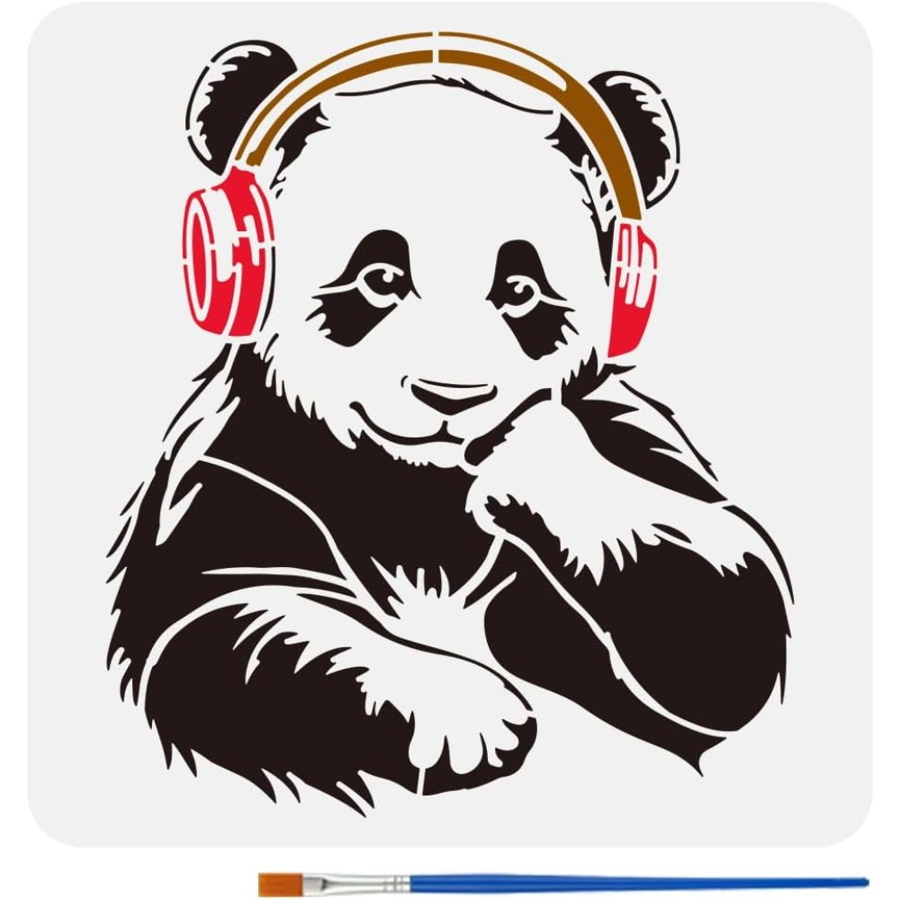 Paint Brush - Panda stencil met een penseel 11,8x11,8