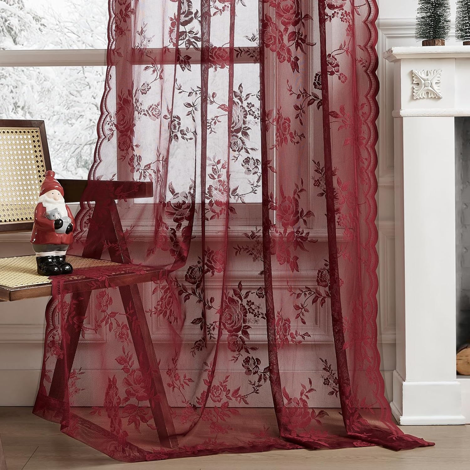 1 stuk bordeauxrode kantgordij - Curtain Rods recensie en prijs